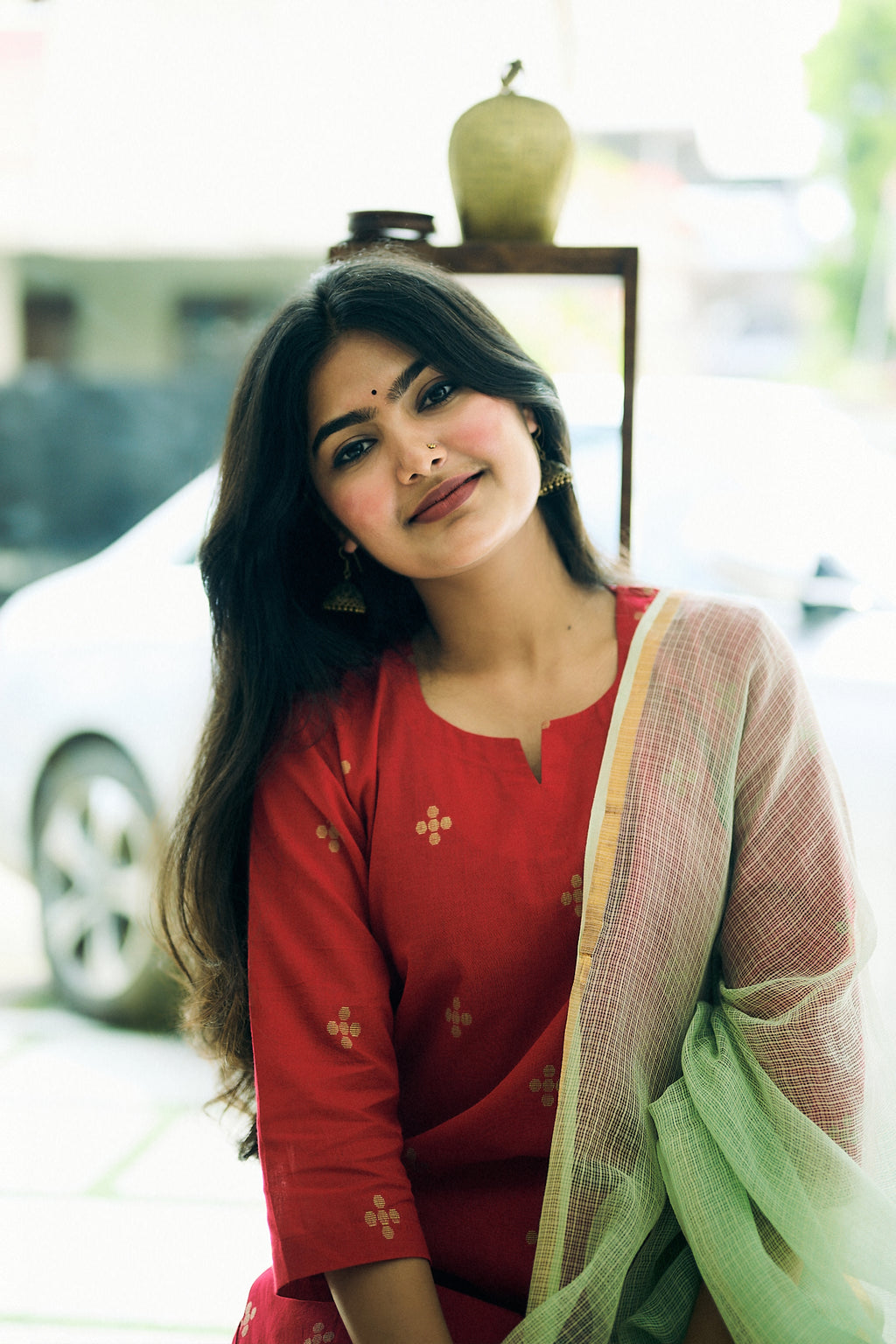 Set of 2- Mireya Red South Cotton Kurta & Pants Set