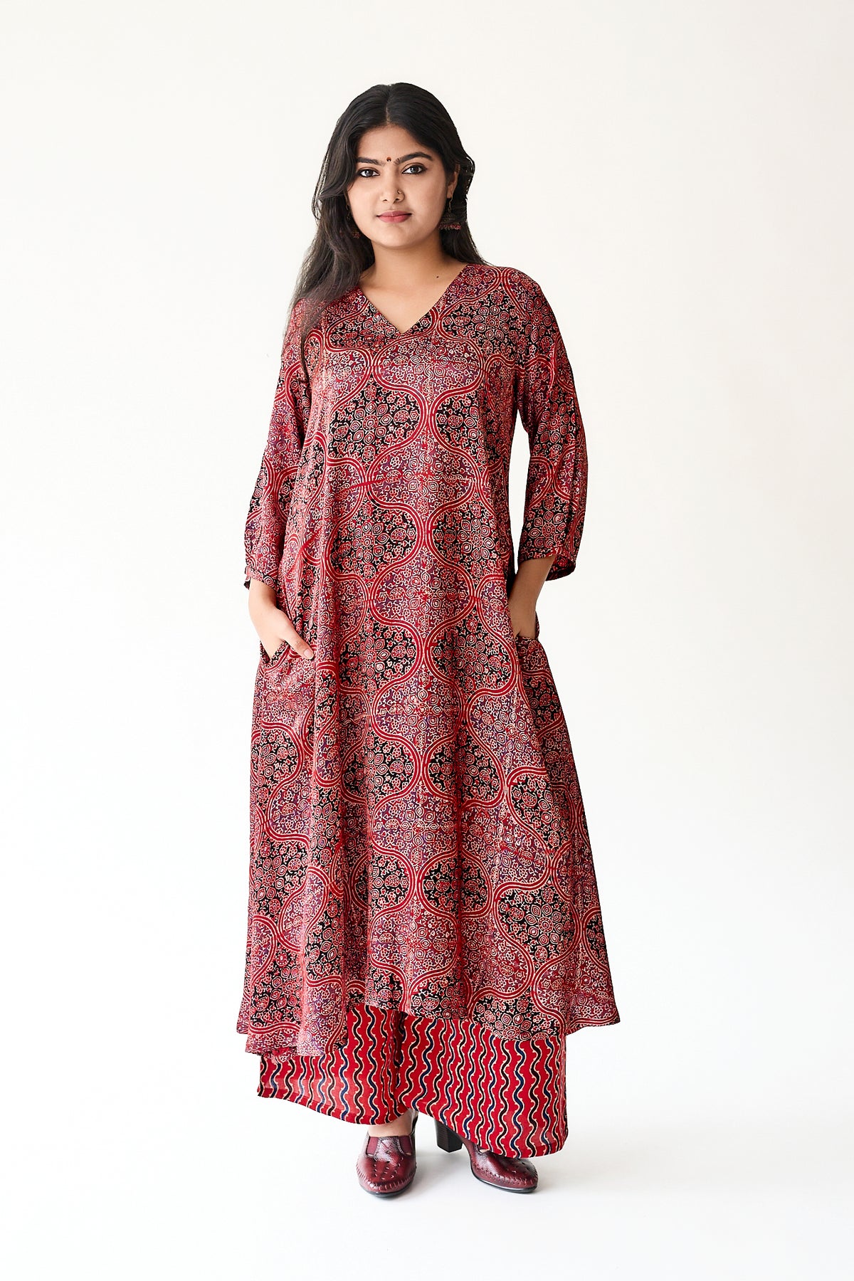 Zarveen Red Modal Ajrakh Dress