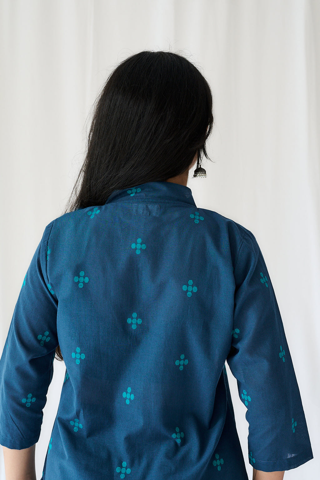 Set of 2- Mireya Teal Blue Cross South Cotton Kurta & Pants Set
