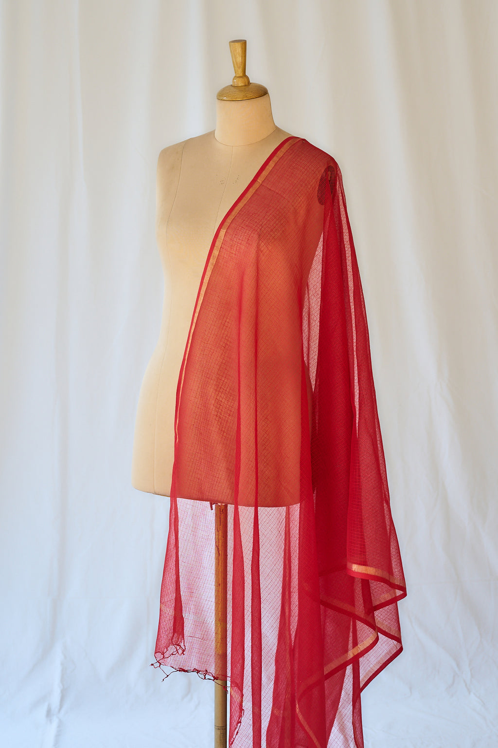 Red Plain Kota Doria Dupatta