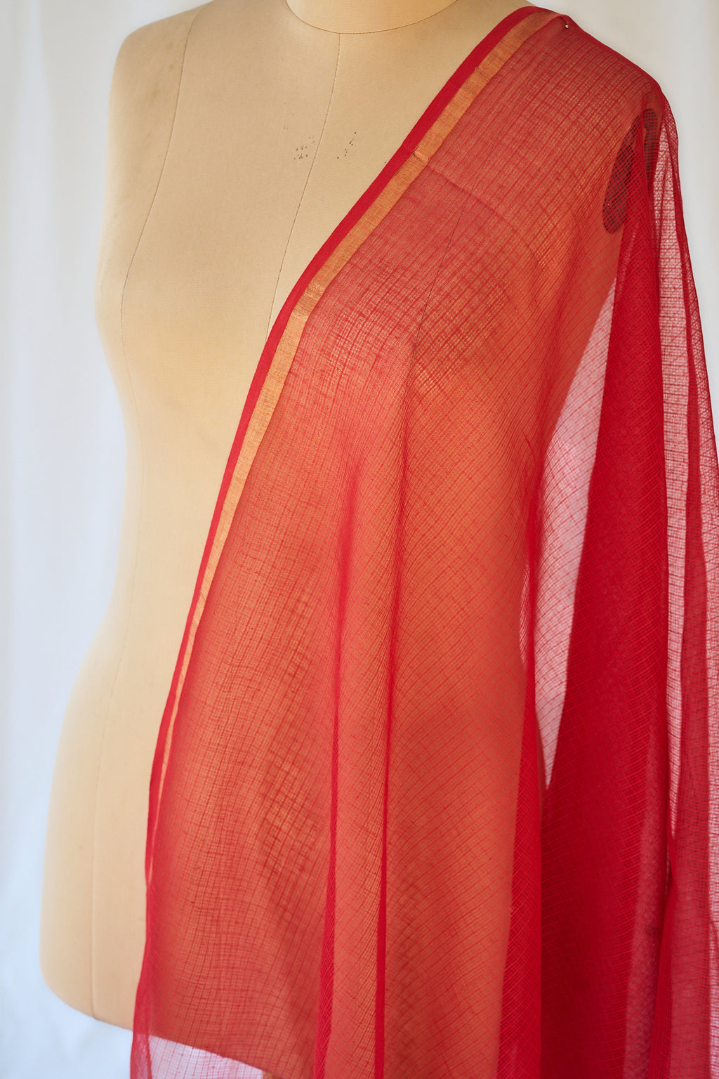 Red Plain Kota Doria Dupatta