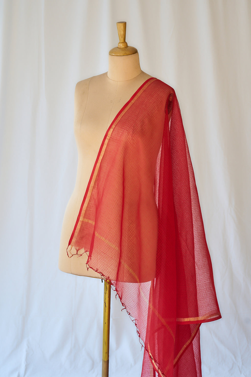 Red Plain Kota Doria Dupatta
