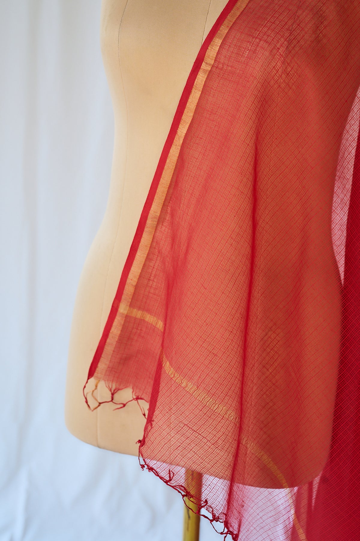 Red Plain Kota Doria Dupatta