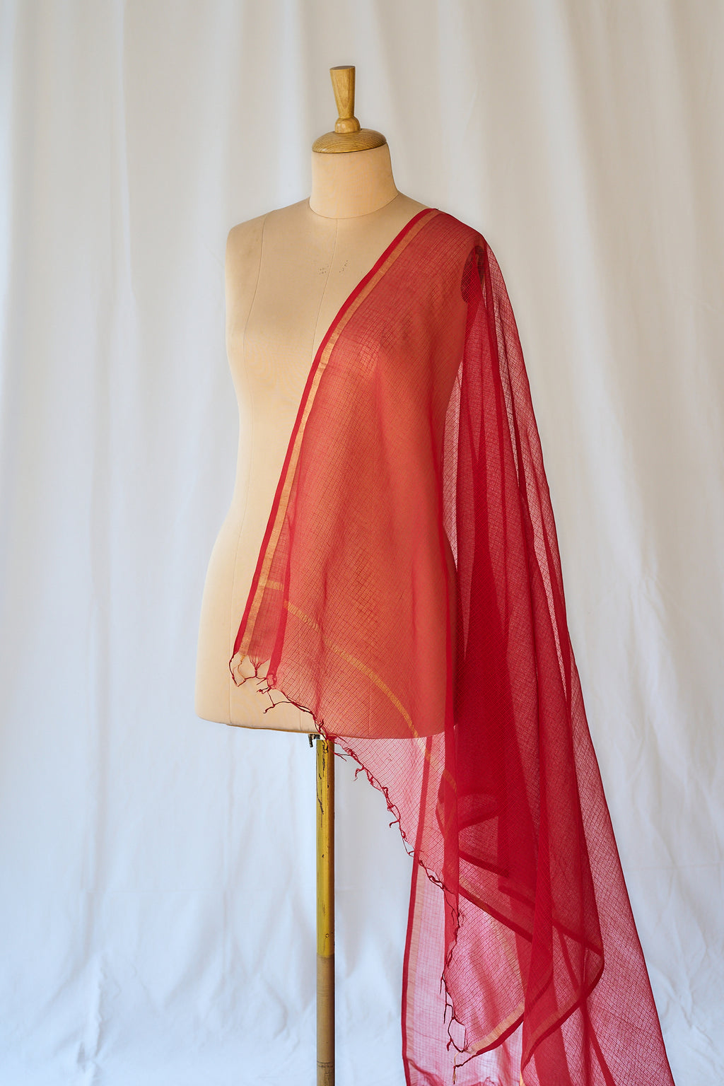 Red Plain Kota Doria Dupatta
