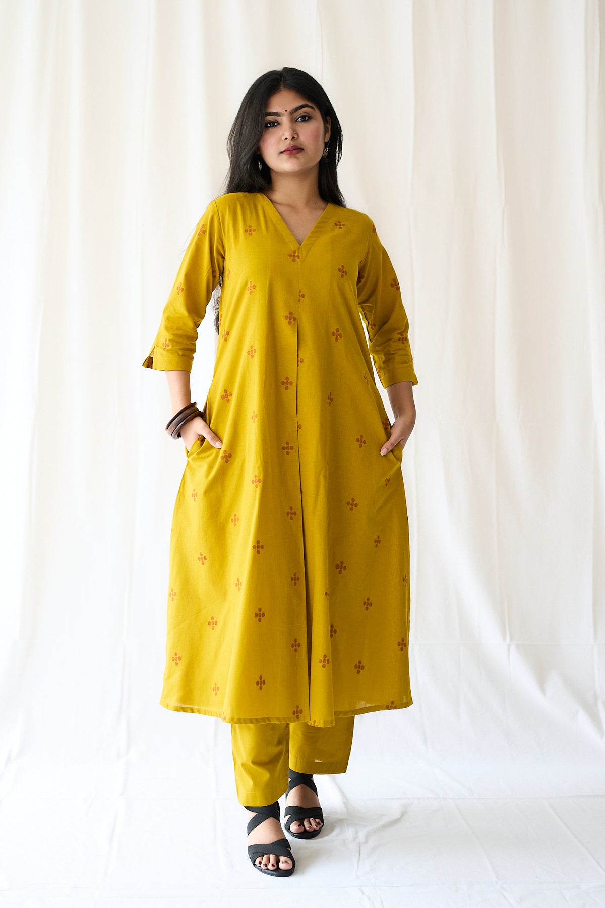 Set of 2- Mireya Yellow South Cotton Kurta & Pants Set