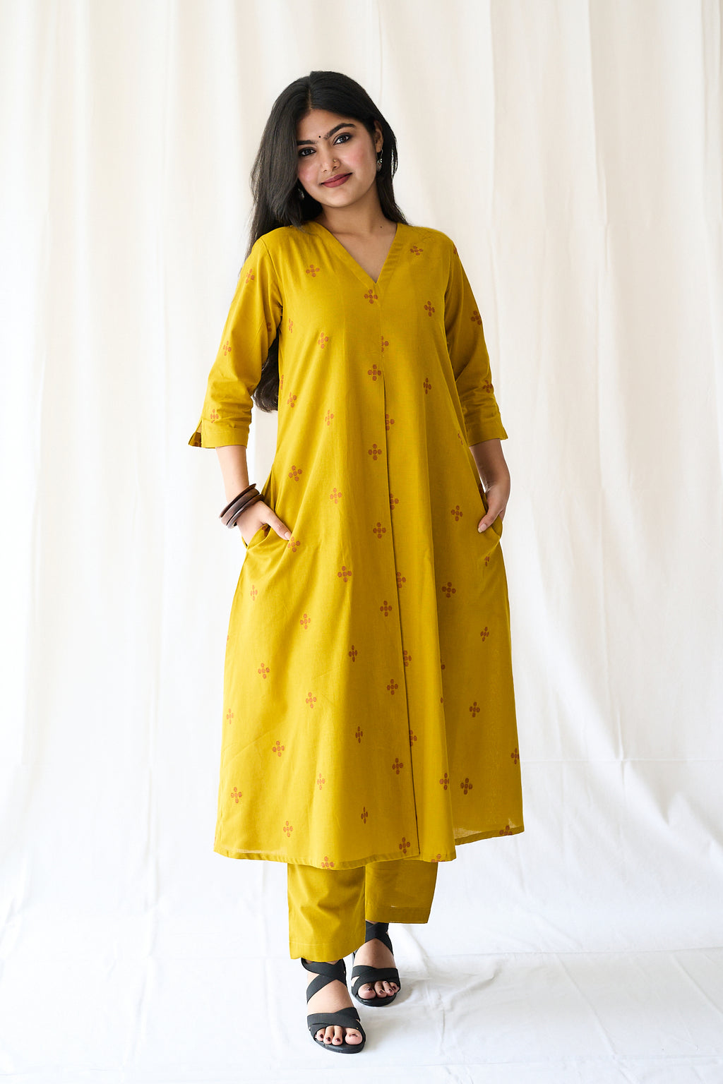 Set of 2- Mireya Yellow South Cotton Kurta & Pants Set