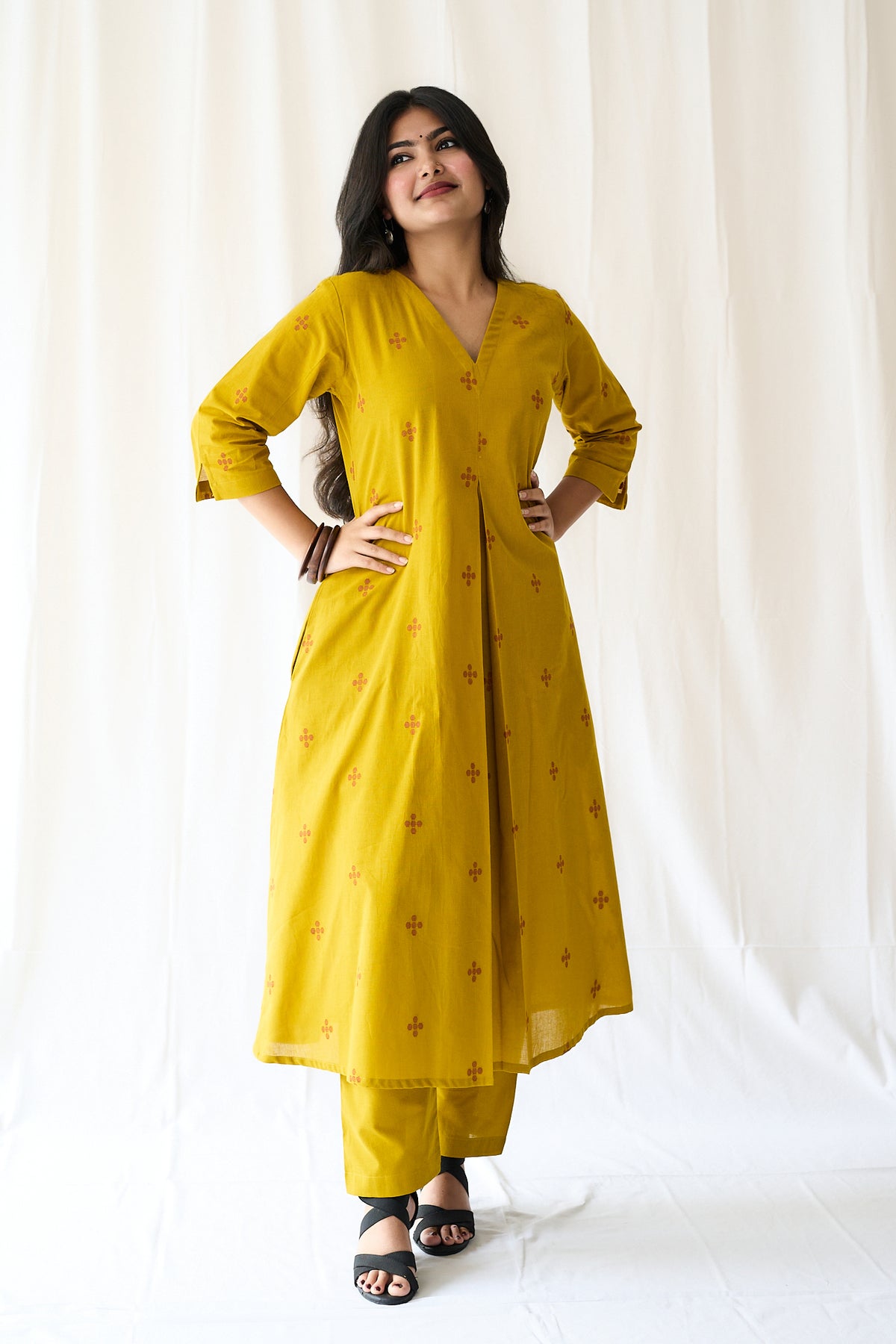 Set of 2- Mireya Yellow South Cotton Kurta & Pants Set
