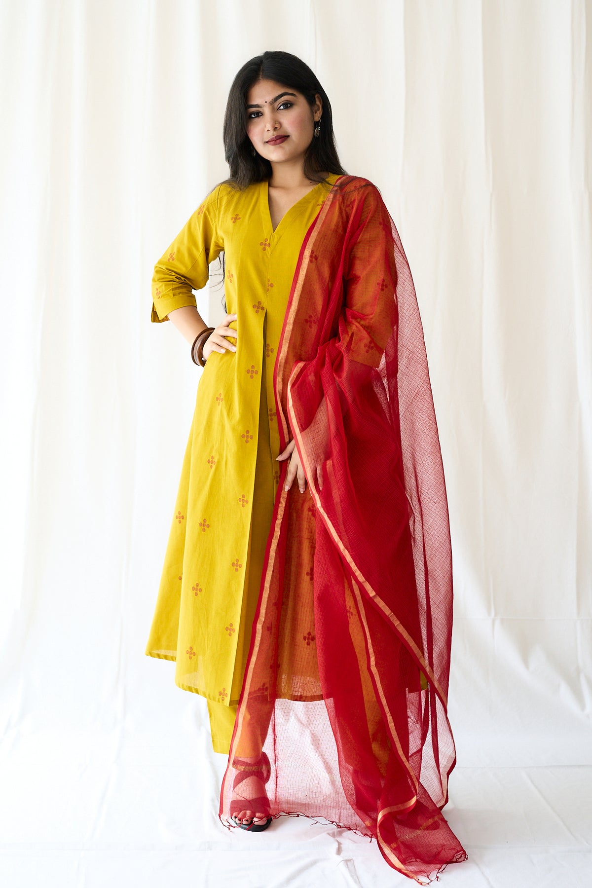 Set of 2- Mireya Yellow South Cotton Kurta & Pants Set