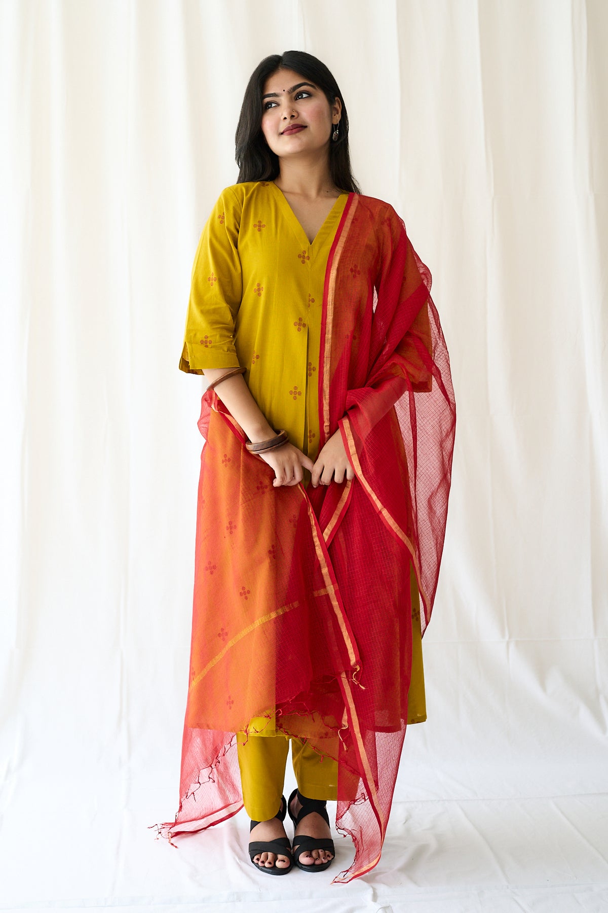 Set of 2- Mireya Yellow South Cotton Kurta & Pants Set
