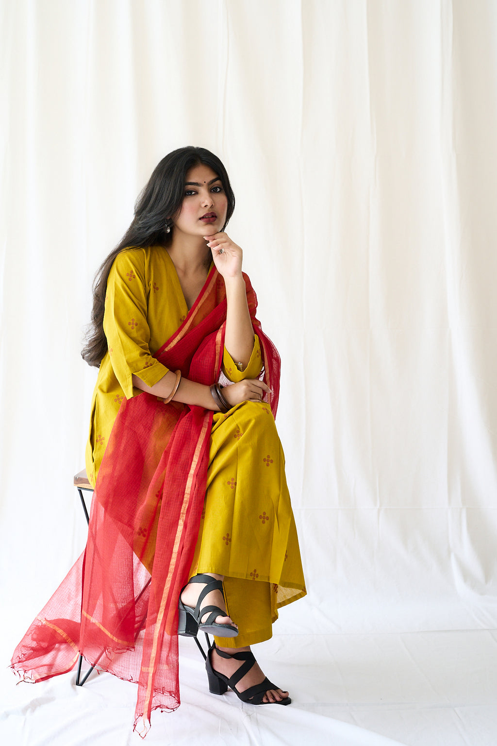 Set of 2- Mireya Yellow South Cotton Kurta & Pants Set