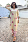 Aal Leaves on Cream Sanganeri Kurta - Lobha Deepthis