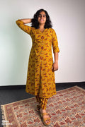 Ajrakh Neem Leaves Turmeric Aline Kurta - Lobha Deepthis