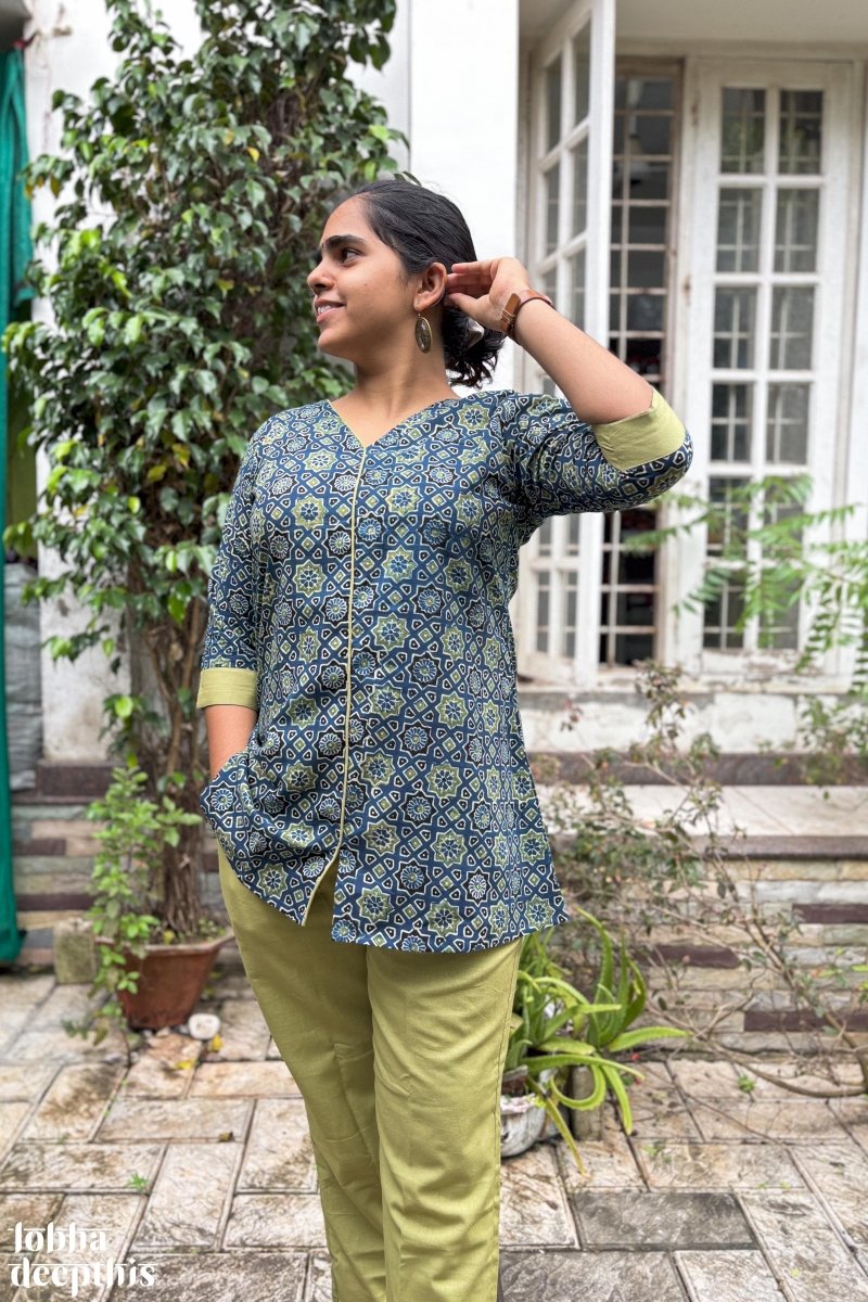 Ajrakh Stars Indigo Short Top - Lobha Deepthis