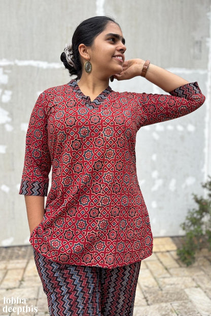 Ajrakh Stars Madder Short Top - Lobha Deepthis