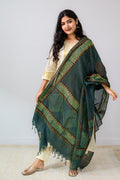 Ajrakh Temple Triangles Pure Cotton Dupatta - Lobha Deepthis