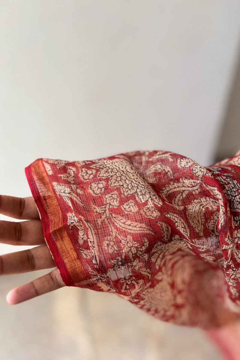 Akari Sanganeri Handprinted Kota Doria Dupatta - Lobha Deepthis