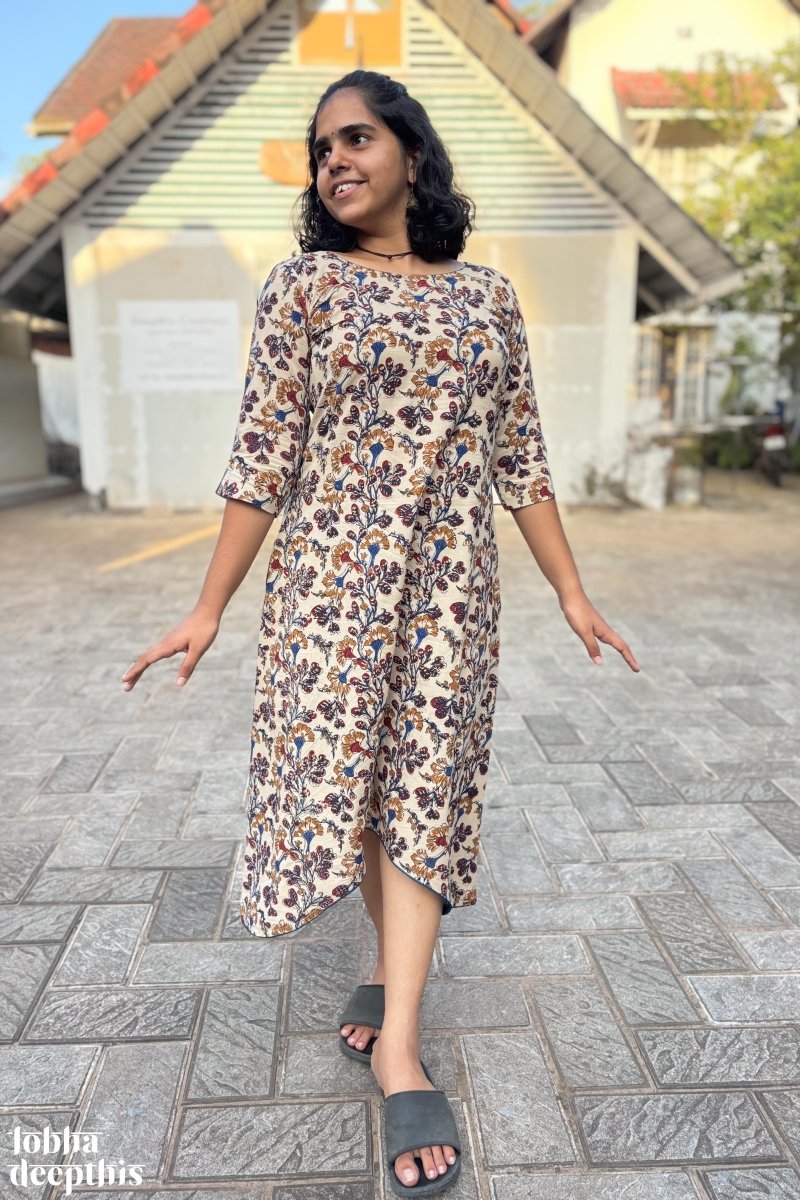 Almond Blossoms Bagru High Low Dress - Lobha Deepthis