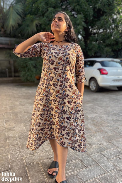 Almond Blossoms Bagru High Low Dress - Lobha Deepthis