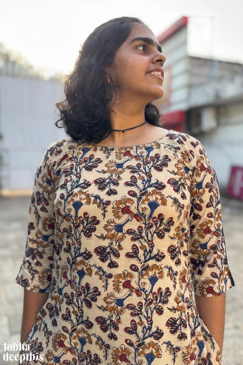 Almond Blossoms Bagru High Low Dress - Lobha Deepthis