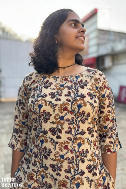 Almond Blossoms Bagru High Low Dress - Lobha Deepthis