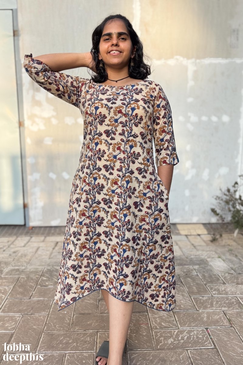 Almond Blossoms Bagru High Low Dress - Lobha Deepthis