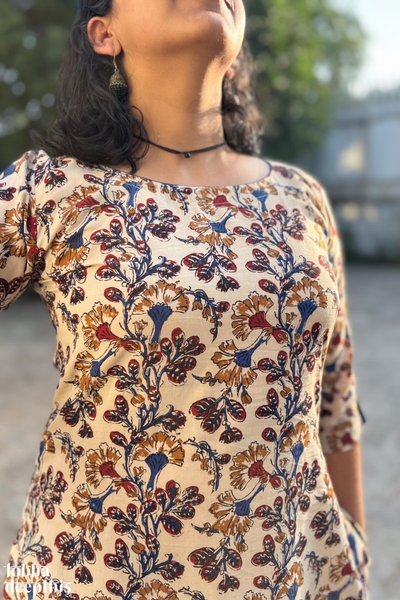 Almond Blossoms Bagru High Low Dress - Lobha Deepthis