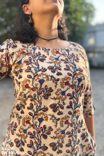 Almond Blossoms Bagru High Low Dress - Lobha Deepthis