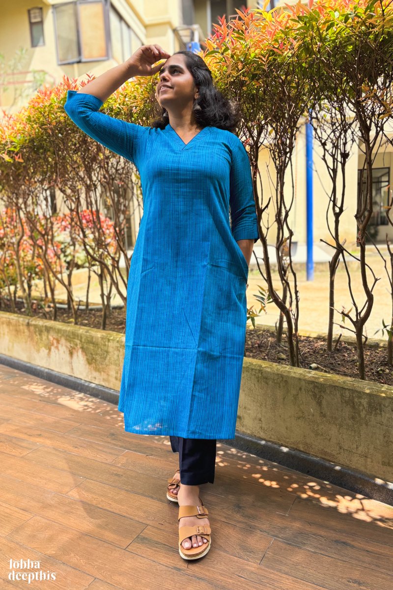 Ananda Blue South Cotton Kurta - Lobha Deepthis