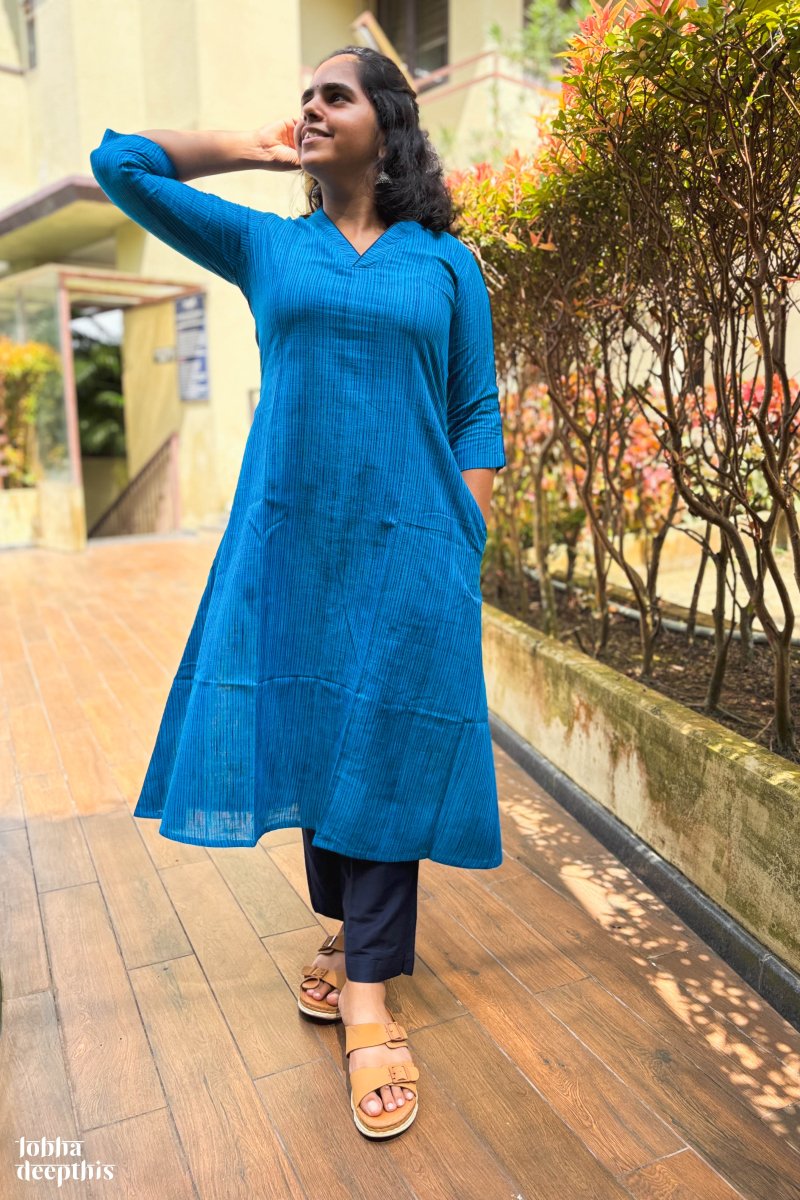 Ananda Blue South Cotton Kurta - Lobha Deepthis