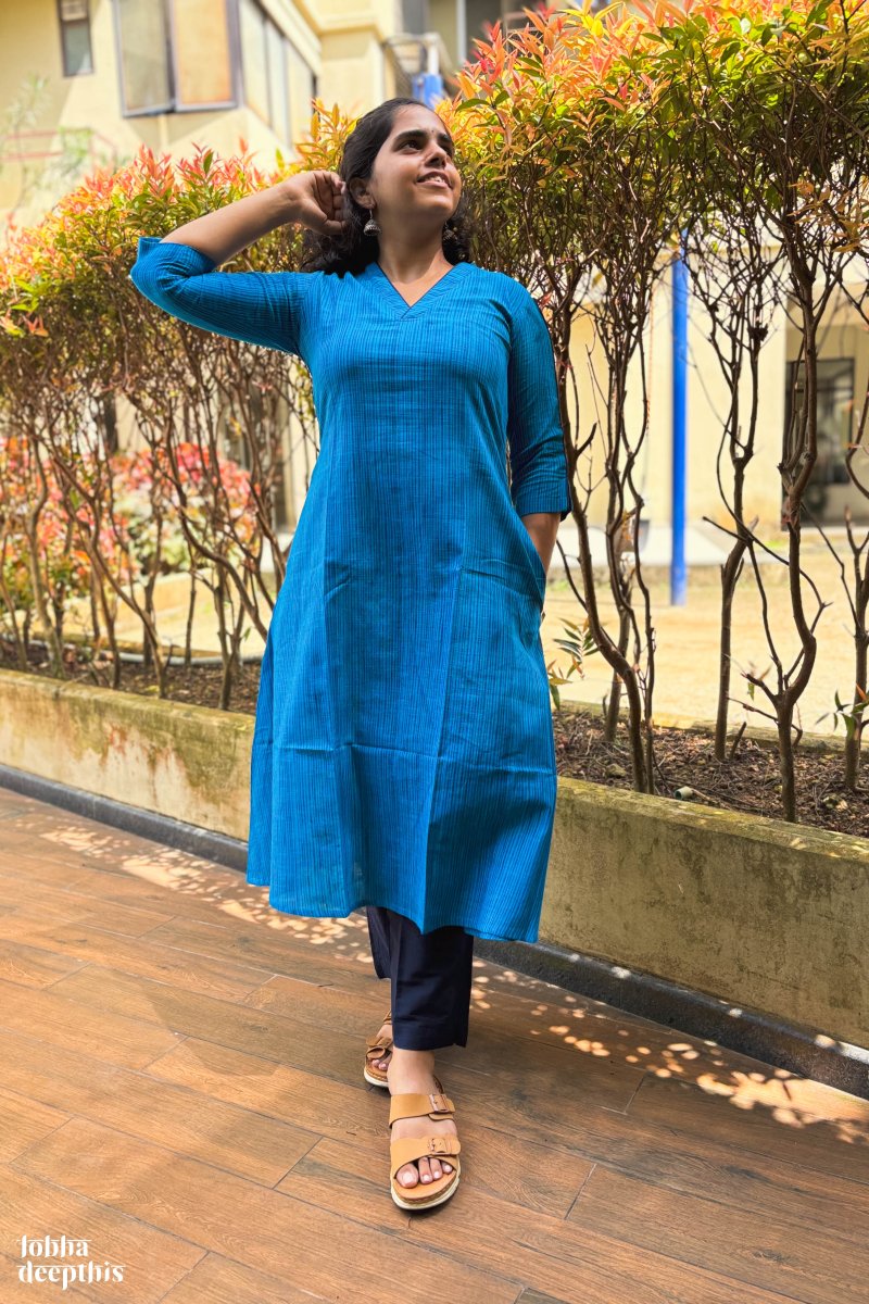 Ananda Blue South Cotton Kurta - Lobha Deepthis