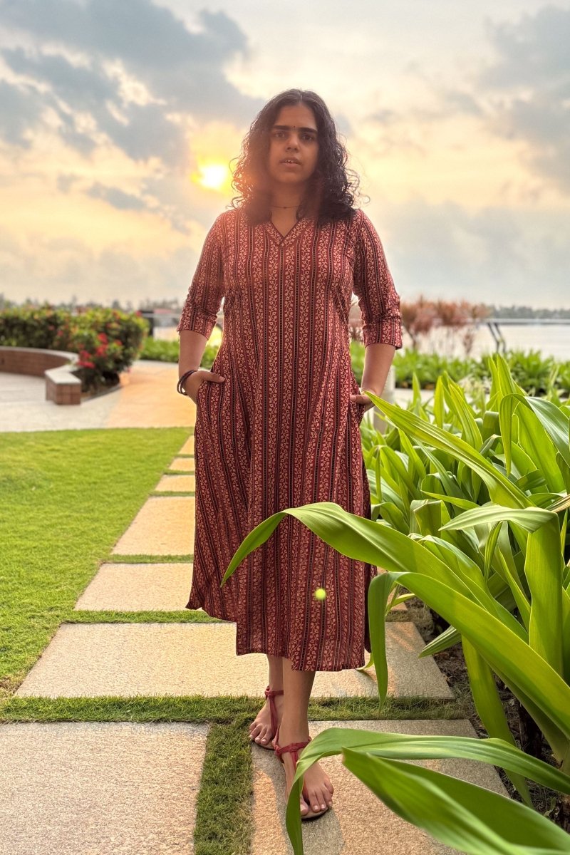 Anuragini Madder Red Aline Dress - Lobha Deepthis