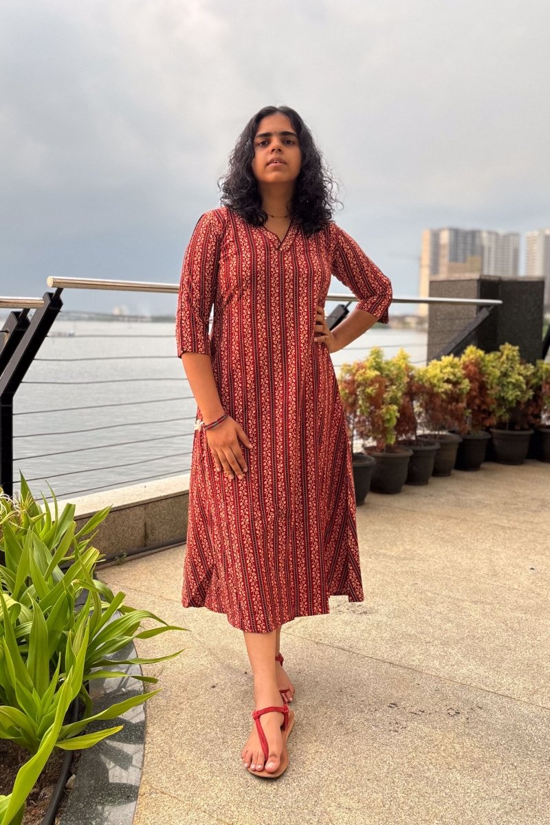 Anuragini Madder Red Aline Dress - Lobha Deepthis