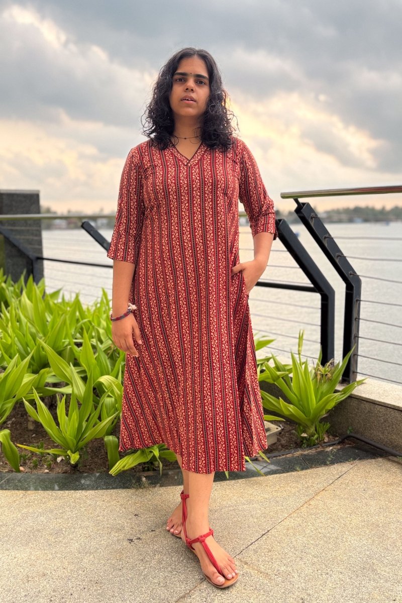 Anuragini Madder Red Aline Dress - Lobha Deepthis