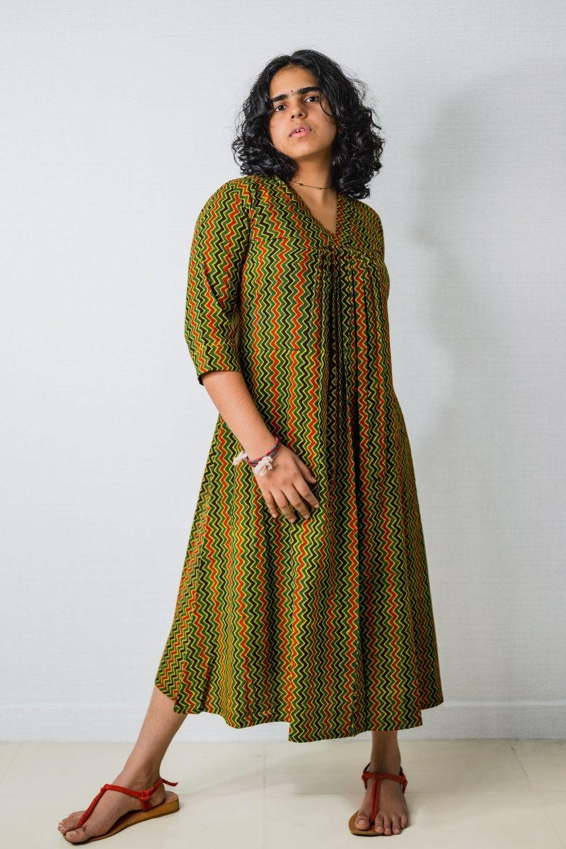 Araaya Ajrakh Stripes Dress - Lobha Deepthis