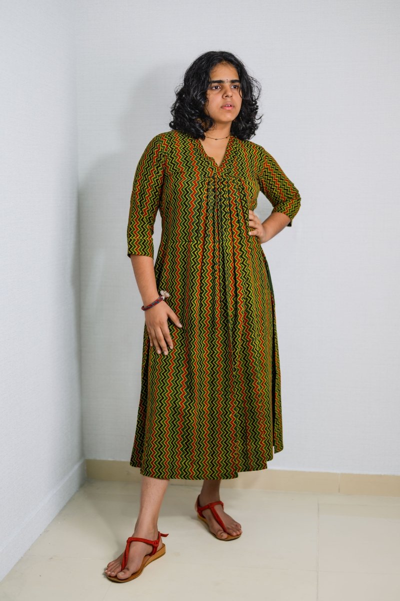 Araaya Ajrakh Stripes Dress - Lobha Deepthis