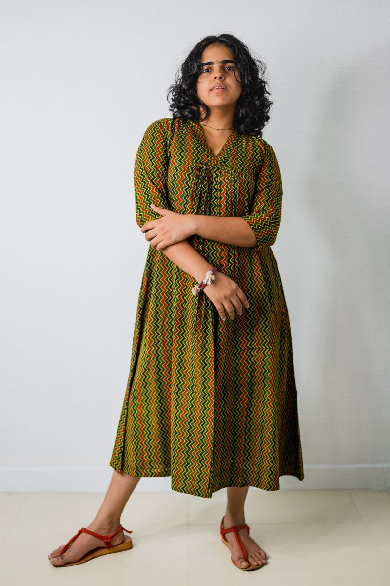 Araaya Ajrakh Stripes Dress - Lobha Deepthis