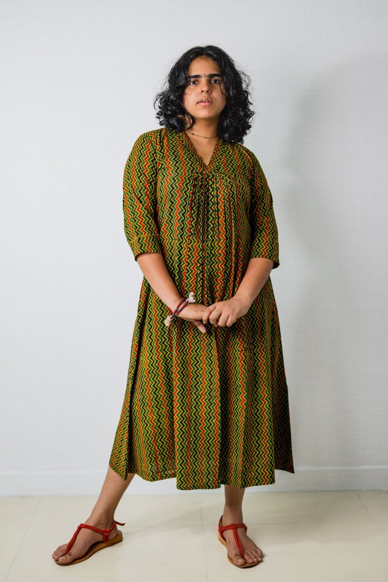 Araaya Ajrakh Stripes Dress - Lobha Deepthis