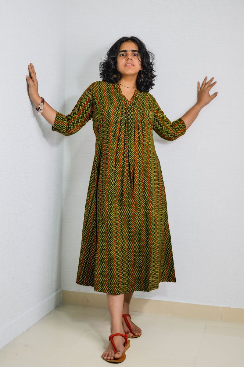 Araaya Ajrakh Stripes Dress - Lobha Deepthis