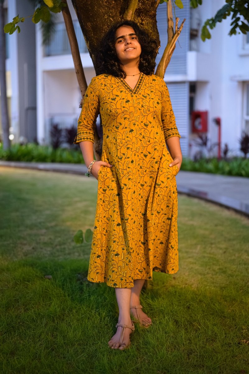 Arunya Ajrakh Dress - Lobha Deepthis