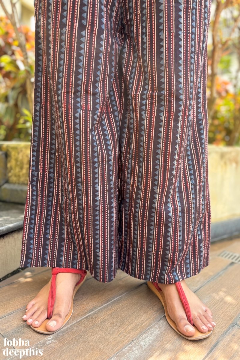 Black Cone Stripes Cotton Parallel Pants - Lobha Deepthis