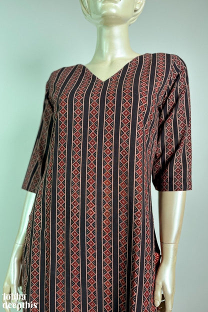 Black Earthen Stripes Straight Kurta - Lobha Deepthis