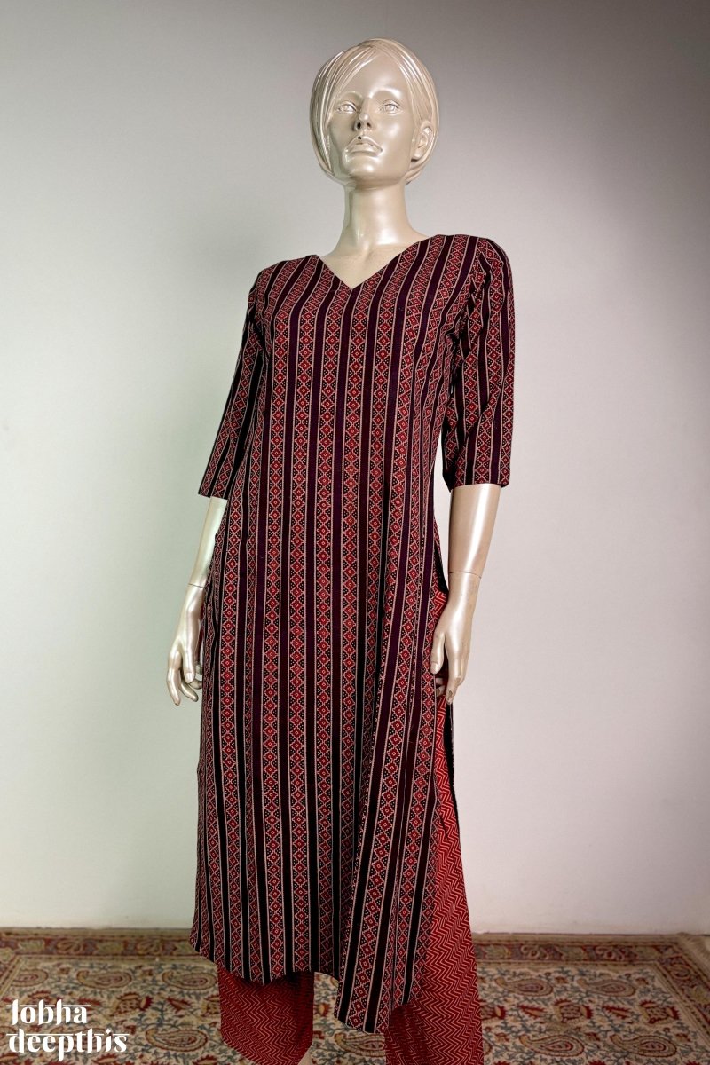 Black Earthen Stripes Straight Kurta - Lobha Deepthis