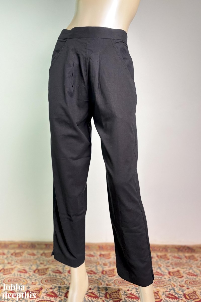 Black Flax Cotton Pencil Pants - Lobha Deepthis