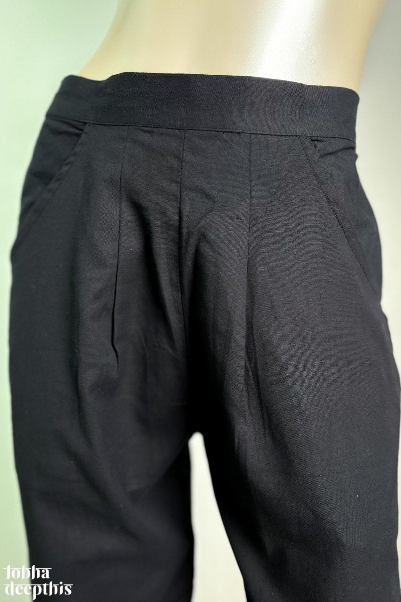 Black Flax Cotton Pencil Pants - Lobha Deepthis