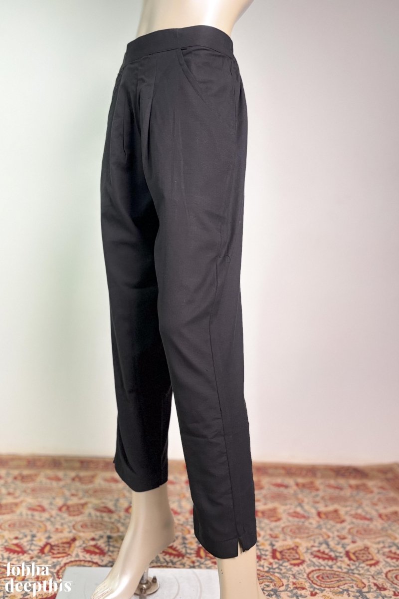 Black Flax Cotton Pencil Pants - Lobha Deepthis