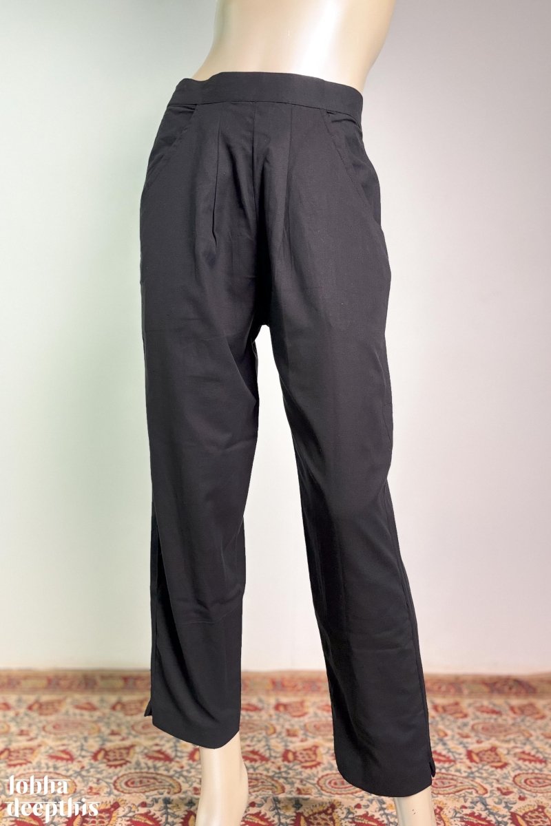 Black Flax Cotton Pencil Pants - Lobha Deepthis