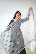 Black on White Sanganeri Florals Kota Doria Dupatta - Lobha Deepthis