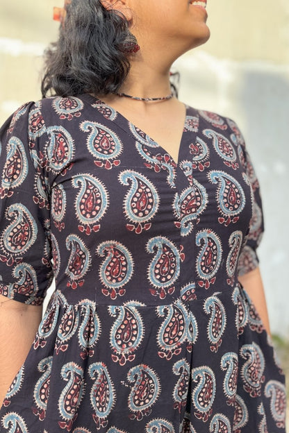 Black Paisley Ajrakh Dress - Lobha Deepthis