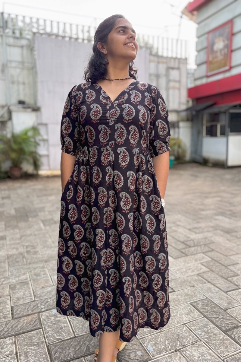 Black Paisley Ajrakh Dress - Lobha Deepthis