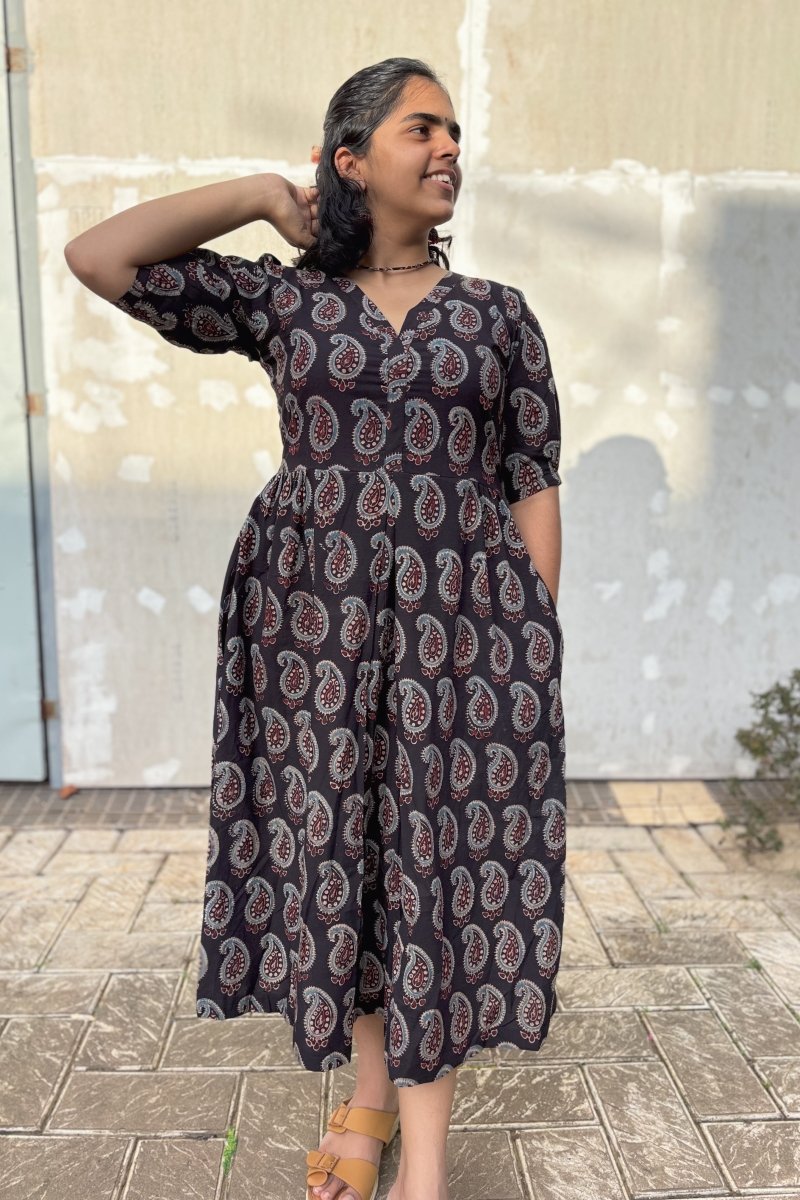 Black Paisley Ajrakh Dress - Lobha Deepthis